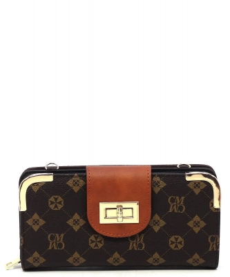 CM Monogram Turn Lock Crossbody Wallet CM041 BROWN